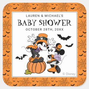 Mickey_&_Friends_Halloween_Baby_Shower_Square_Sticker_1 Mickey Friends Halloween Baby Shower Square Sticker