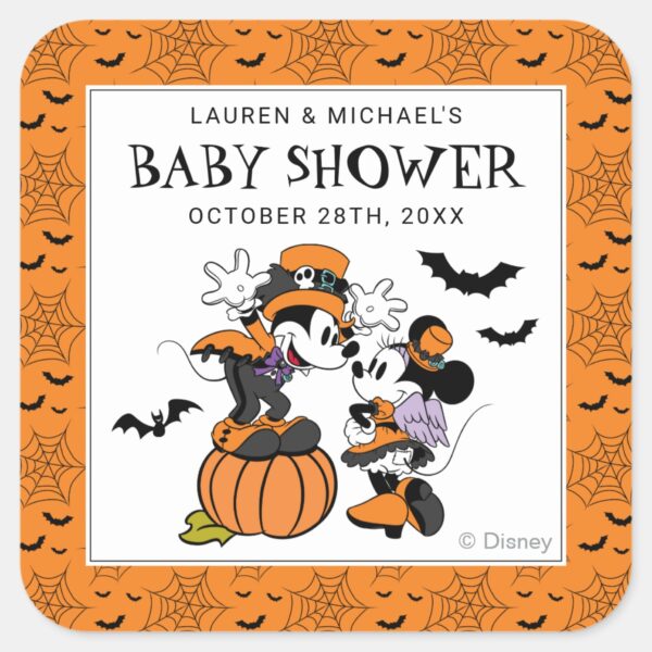 Mickey_&_Friends_Halloween_Baby_Shower_Square_Sticker_1 Mickey Friends Halloween Baby Shower Square Sticker