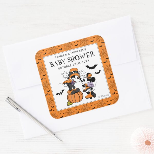 Mickey_&_Friends_Halloween_Baby_Shower_Square_Sticker_3 Mickey Friends Halloween Baby Shower Square Sticker