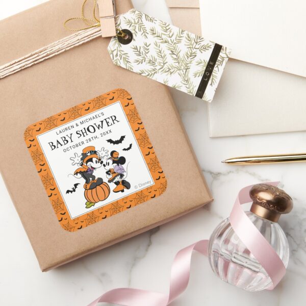 Mickey_&_Friends_Halloween_Baby_Shower_Square_Sticker_5 Mickey Friends Halloween Baby Shower Square Sticker