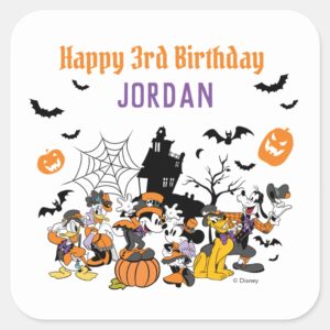 Mickey_&_Friends_Halloween_Birthday_Square_Sticker_1 Mickey Friends Halloween Birthday Square Sticker