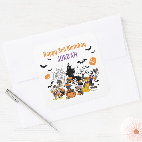 Mickey_&_Friends_Halloween_Birthday_Square_Sticker_3 Mickey Friends Halloween Birthday Square Sticker