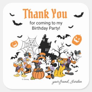 Mickey_&_Friends_Halloween_Birthday_Thank_You_Square_Sticker_1 Mickey Friends Halloween Birthday Thank You Square Sticker