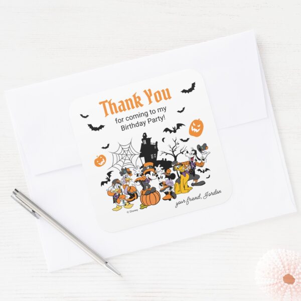 Mickey_&_Friends_Halloween_Birthday_Thank_You_Square_Sticker_3 Mickey Friends Halloween Birthday Thank You Square Sticker