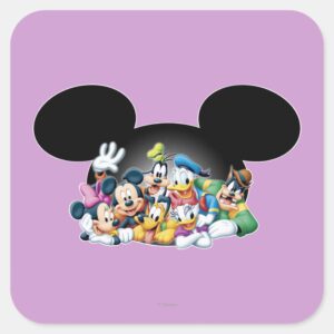 Mickey Friends Group In Mickey Ears Square Sticker