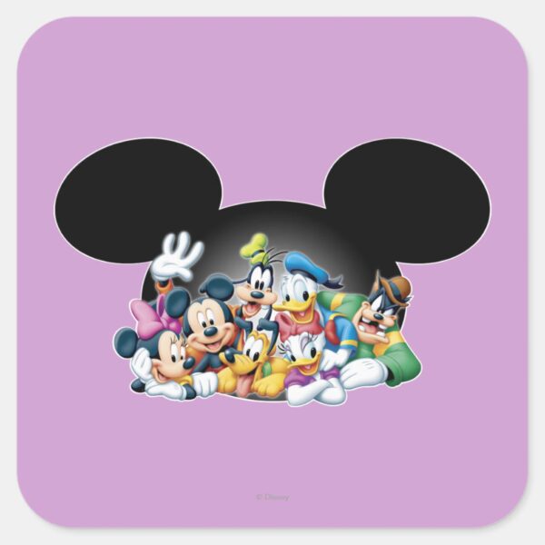 Mickey_&_Friends___Group_in_Mickey_Ears_Square_Sticker_1 Mickey Friends Group In Mickey Ears Square Sticker