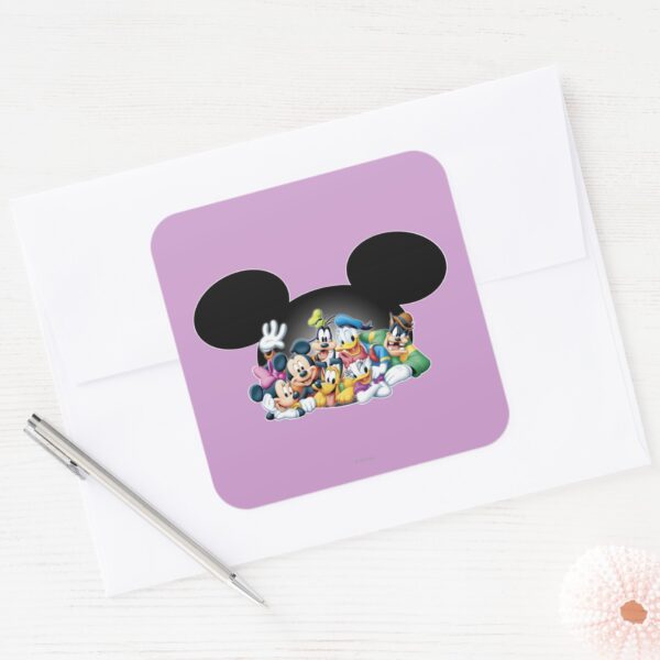 Mickey_&_Friends___Group_in_Mickey_Ears_Square_Sticker_3 Mickey Friends Group In Mickey Ears Square Sticker
