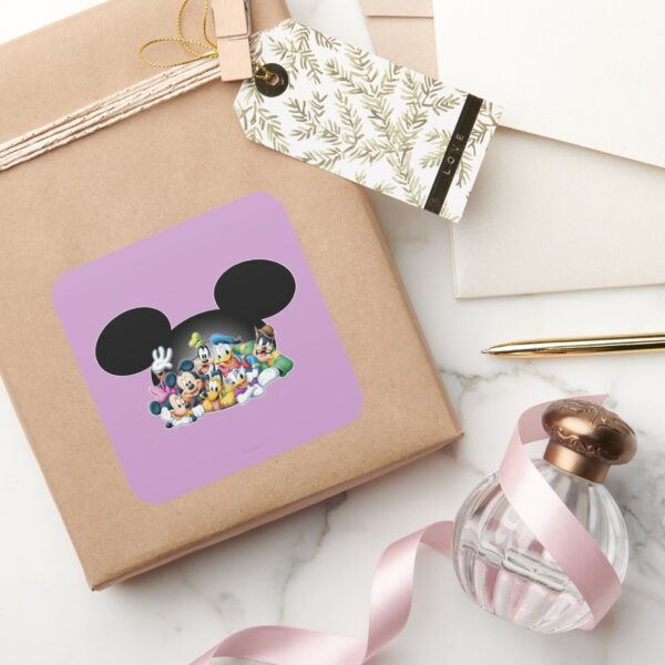 Mickey_&_Friends___Group_in_Mickey_Ears_Square_Sticker_5 Mickey Friends Group In Mickey Ears Square Sticker