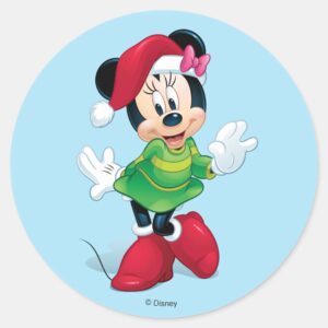 Mickey_&_Friends___Minnie_Dressed_For_Christmas_Classic_Round_Sticker_1 Mickey Friends Minnie Dressed For Christmas Classic Round Sticker
