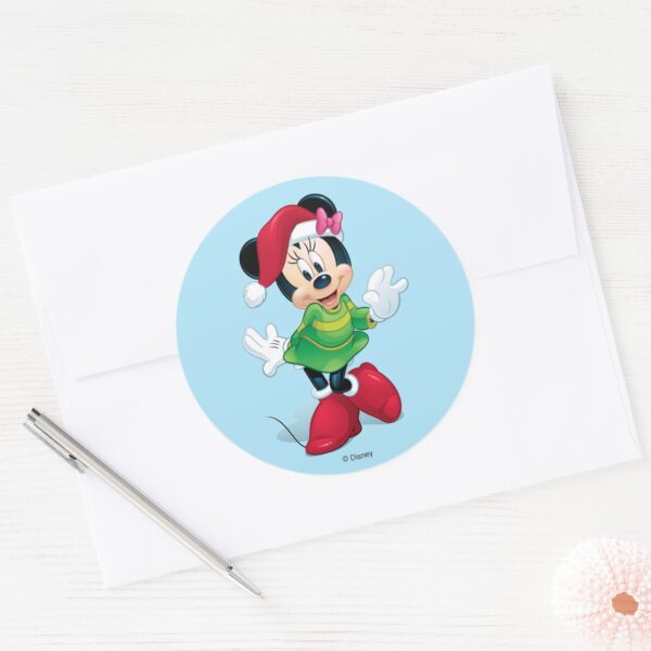 Mickey_&_Friends___Minnie_Dressed_For_Christmas_Classic_Round_Sticker_3 Mickey Friends Minnie Dressed For Christmas Classic Round Sticker