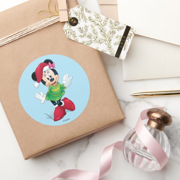 Mickey_&_Friends___Minnie_Dressed_For_Christmas_Classic_Round_Sticker_5 Mickey Friends Minnie Dressed For Christmas Classic Round Sticker