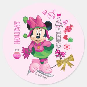 Mickey_&_Friends___Minnie_Holiday_Cheer_Classic_Round_Sticker_1 Mickey Friends Minnie Holiday Cheer Classic Round Sticker