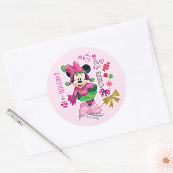 Mickey_&_Friends___Minnie_Holiday_Cheer_Classic_Round_Sticker_3 Mickey Friends Minnie Holiday Cheer Classic Round Sticker