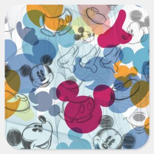 Mickey_&_Friends___Mouse_Head_Sketch_Pattern_Square_Sticker_1 Mickey Friends Mouse Head Sketch Pattern Square Sticker