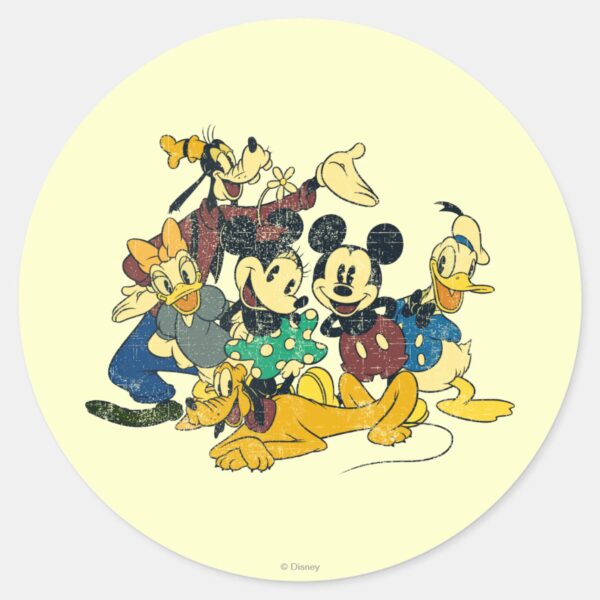Mickey Friends Vintage Hug Classic Round Sticker