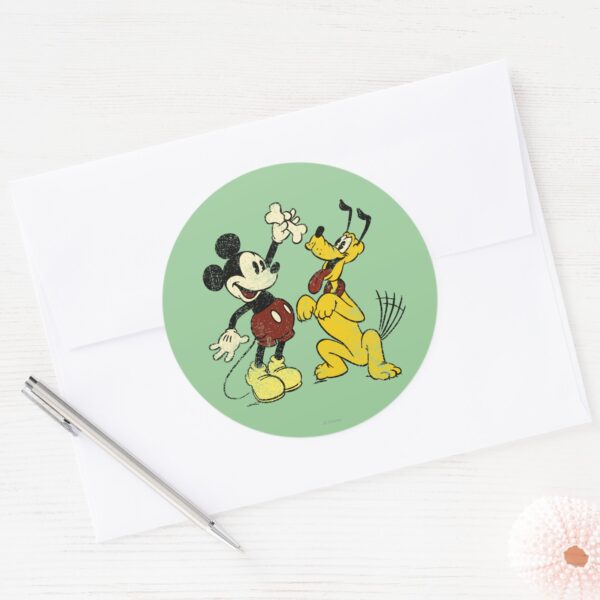 Mickey_&_Friends___Vintage_Mickey_&_Pluto_Classic_Round_Sticker_3 Mickey Friends Vintage Mickey Pluto Classic Round Sticker
