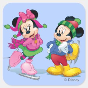 Mickey Minnie Ice Skating Square Sticker