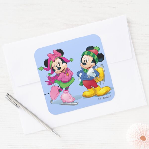 Mickey_&_Minnie_Ice_Skating_Square_Sticker_3 Mickey Minnie Ice Skating Square Sticker