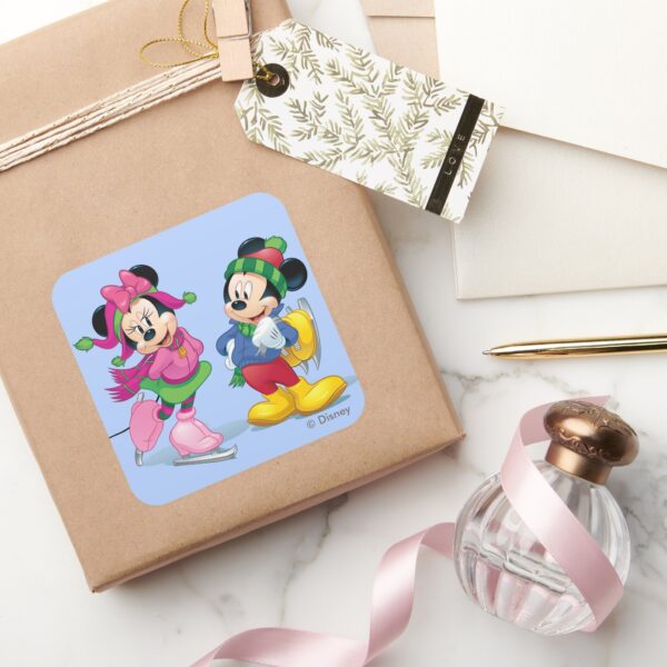 Mickey_&_Minnie_Ice_Skating_Square_Sticker_5 Mickey Minnie Ice Skating Square Sticker