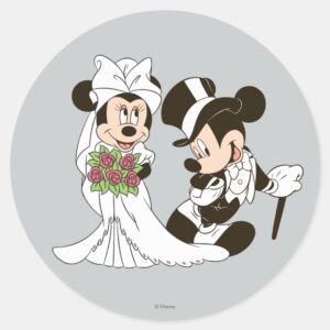 Mickey_&_Minnie_Wedding___Getting_Married_Classic_Round_Sticker_3 Mickey Minnie Wedding Getting Married Classic Round Sticker