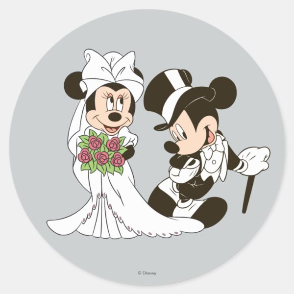 Mickey_&_Minnie_Wedding___Getting_Married_Classic_Round_Sticker_3 Mickey Minnie Wedding Getting Married Classic Round Sticker