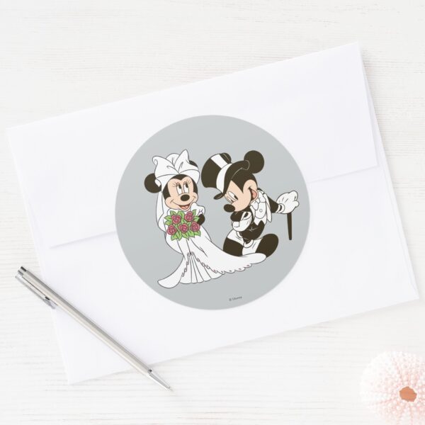 Mickey_&_Minnie_Wedding___Getting_Married_Classic_Round_Sticker_5 Mickey Minnie Wedding Getting Married Classic Round Sticker