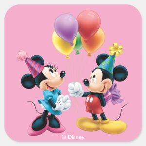 Mickey_&_Minnie___Birthday_Square_Sticker_1 Mickey Minnie Birthday Square Sticker