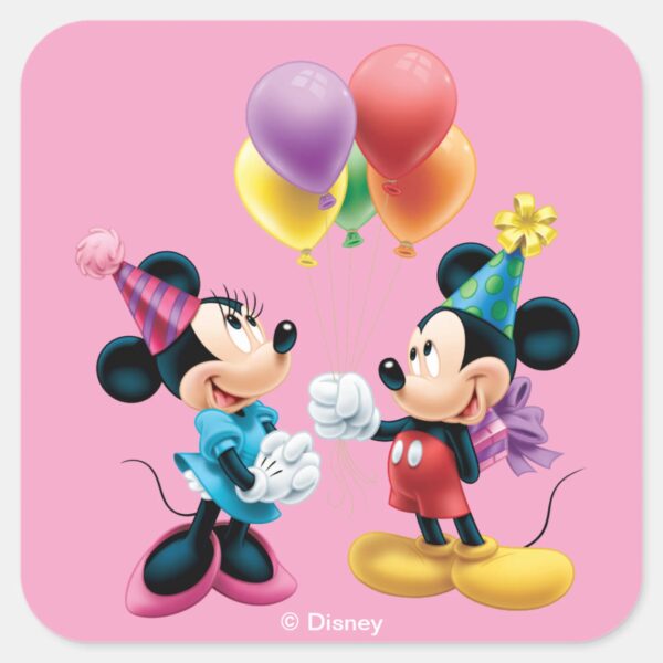 Mickey Minnie Birthday Square Sticker