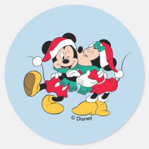 Mickey_&_Minnie___Christmas_Kisses_Classic_Round_Sticker_1 Mickey Minnie Christmas Kisses Classic Round Sticker