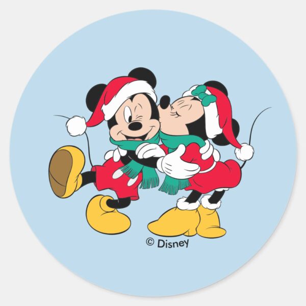 Mickey_&_Minnie___Christmas_Kisses_Classic_Round_Sticker_1 Mickey Minnie Christmas Kisses Classic Round Sticker