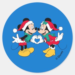 Mickey_&_Minnie___Christmas_Love_Classic_Round_Sticker_1 Mickey Minnie Christmas Love Classic Round Sticker