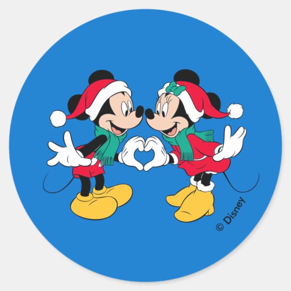 Mickey_&_Minnie___Christmas_Love_Classic_Round_Sticker_1 Mickey Minnie Christmas Love Classic Round Sticker