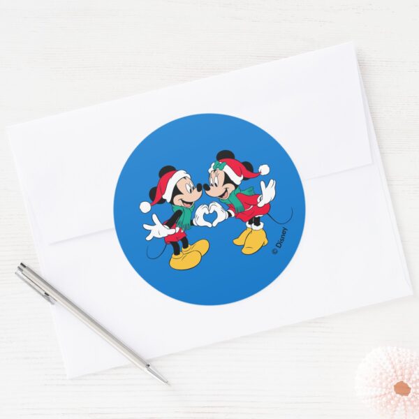 Mickey_&_Minnie___Christmas_Love_Classic_Round_Sticker_3 Mickey Minnie Christmas Love Classic Round Sticker