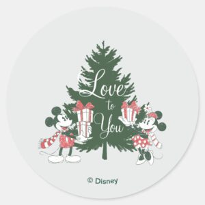 Mickey_&_Minnie___Christmas_Love_to_You_Classic_Round_Sticker_1 Mickey Minnie Christmas Love To You Classic Round Sticker