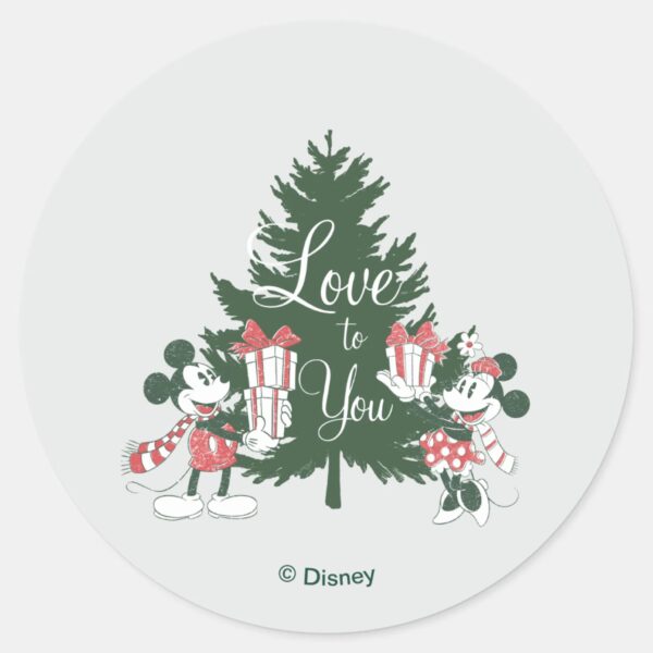 Mickey_&_Minnie___Christmas_Love_to_You_Classic_Round_Sticker_1 Mickey Minnie Christmas Love To You Classic Round Sticker