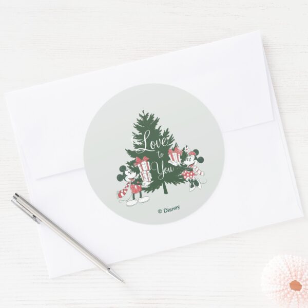 Mickey_&_Minnie___Christmas_Love_to_You_Classic_Round_Sticker_3 Mickey Minnie Christmas Love To You Classic Round Sticker