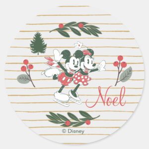 Mickey_&_Minnie___Christmas_Skating_Noel_Classic_Round_Sticker_1 Mickey Minnie Christmas Skating Noel Classic Round Sticker