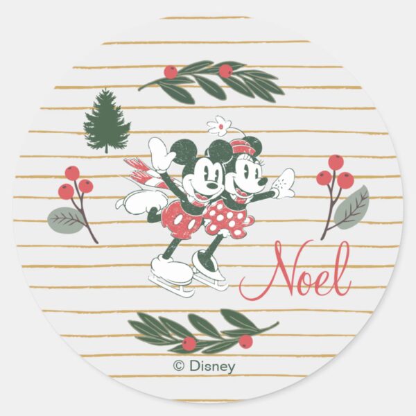 Mickey_&_Minnie___Christmas_Skating_Noel_Classic_Round_Sticker_1 Mickey Minnie Christmas Skating Noel Classic Round Sticker