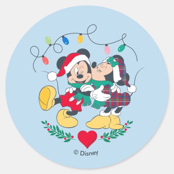 Mickey_&_Minnie___Holiday_Kisses_Classic_Round_Sticker_1 Mickey Minnie Holiday Kisses Classic Round Sticker