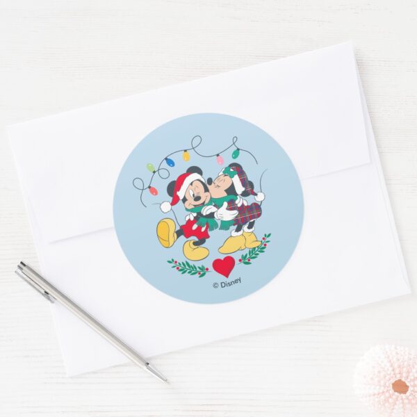 Mickey_&_Minnie___Holiday_Kisses_Classic_Round_Sticker_3 Mickey Minnie Holiday Kisses Classic Round Sticker