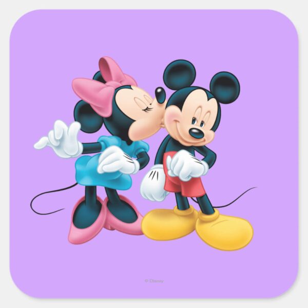 Mickey Minnie Kiss On Cheek Square Sticker