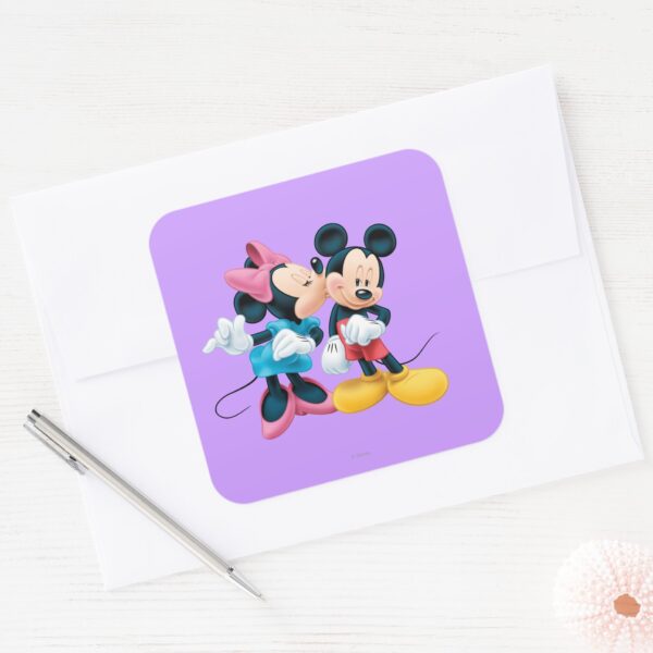 Mickey Minnie Kiss On Cheek Square Sticker