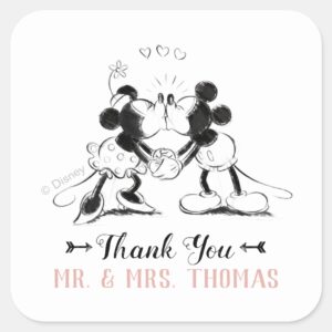 Mickey_&_Minnie___Pink_Confetti_Wedding_Square_Sticker_2 Mickey Minnie Pink Confetti Wedding Square Sticker