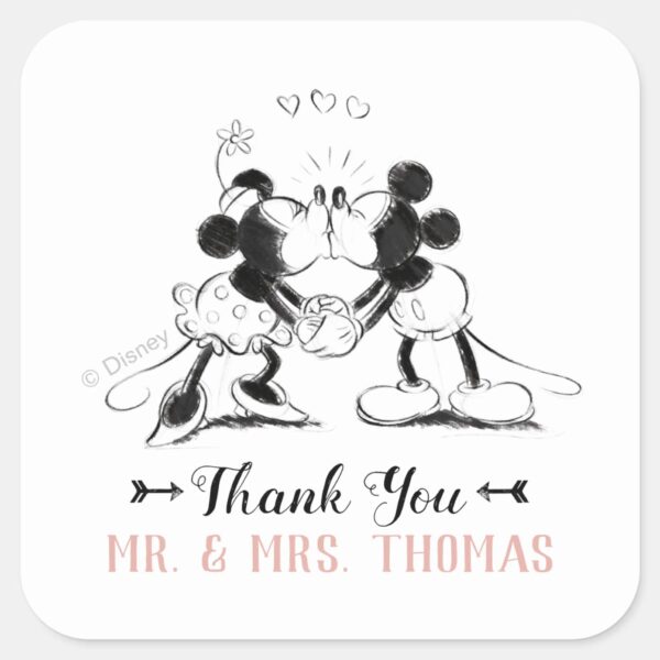 Mickey_&_Minnie___Pink_Confetti_Wedding_Square_Sticker_2 Mickey Minnie Pink Confetti Wedding Square Sticker