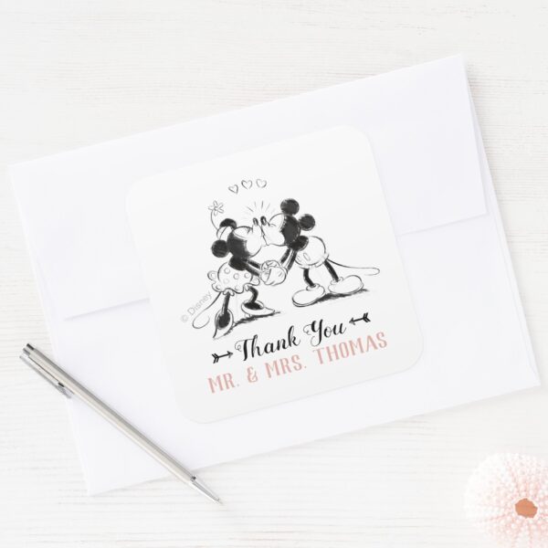 Mickey_&_Minnie___Pink_Confetti_Wedding_Square_Sticker_4 Mickey Minnie Pink Confetti Wedding Square Sticker