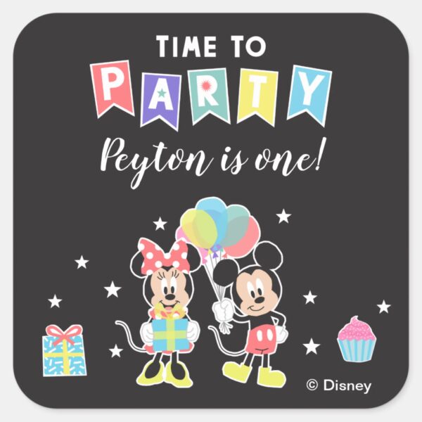Mickey_&_Minnie___Time_to_Party_Square_Sticker_1 Mickey Minnie Time To Party Square Sticker