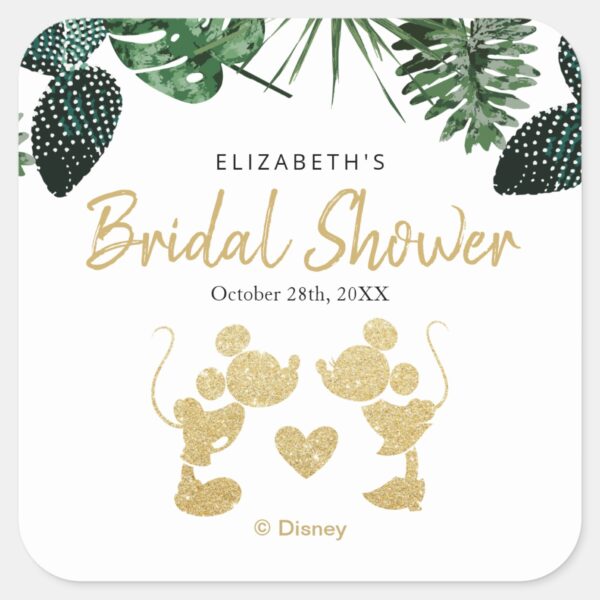 Mickey_&_Minnie___Tropical_Faux_Gold_Bridal_Shower_Square_Sticker_2 Mickey Minnie Tropical Faux Gold Bridal Shower Square Sticker