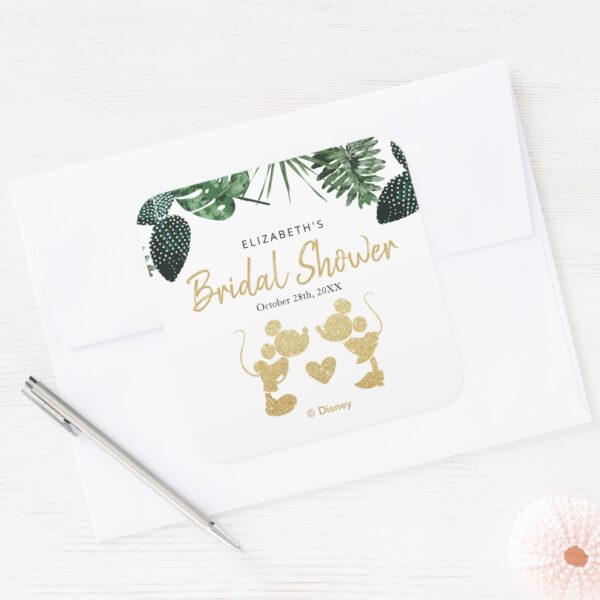 Mickey_&_Minnie___Tropical_Faux_Gold_Bridal_Shower_Square_Sticker_4 Mickey Minnie Tropical Faux Gold Bridal Shower Square Sticker