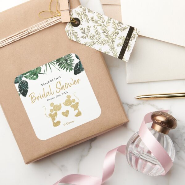 Mickey_&_Minnie___Tropical_Faux_Gold_Bridal_Shower_Square_Sticker_6 Mickey Minnie Tropical Faux Gold Bridal Shower Square Sticker