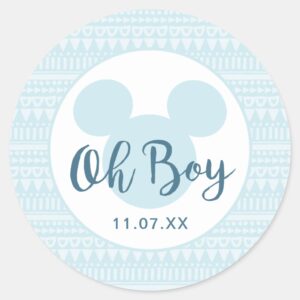 Mickey Blue Aztec Baby Shower Classic Round Sticker